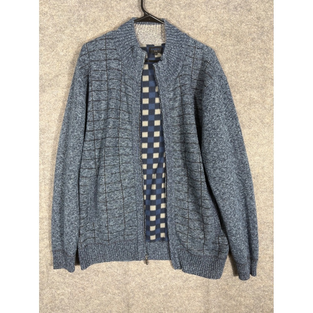 Gioberti‎ Men's Blue Plaid Full Zip Knit Sweater Jacket Size Large - Picture 4 of 10